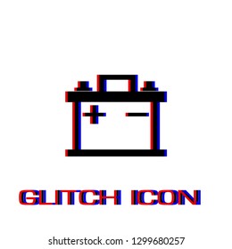 Car battery icon flat. Simple pictogram - Glitch effect. Vector illustration symbol