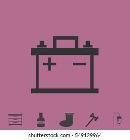 Car battery icon flat. Simple vector grey pictogram and bonus symbol