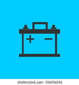 Car battery icon flat. Simple vector black pictogram on blue background