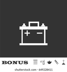 Car battery icon flat. White pictogram on black background. Vector illustration symbol and bonus icons