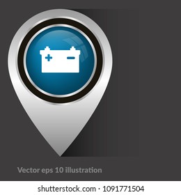 car battery icon and glossy map pointer vector illustration