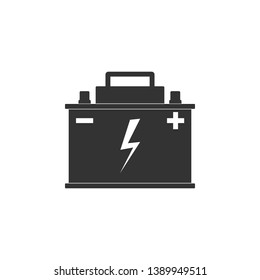 Car battery icon isolated. Accumulator battery energy power and electricity accumulator battery. Lightning bolt symbol. Flat design. Vector Illustration