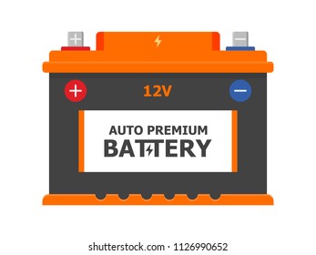 Car Battery icon isolated on white background. Accumulator energy power and electricity accumulator . car auto parts electrical supply power in flat style.