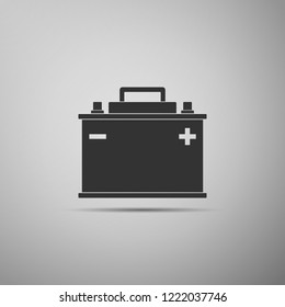 Car battery icon isolated on grey background. Accumulator battery energy power and electricity accumulator battery. Flat design. Vector Illustration