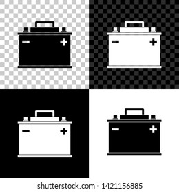 Car battery icon isolated on black, white and transparent background. Accumulator battery energy power and electricity accumulator battery. Vector Illustration