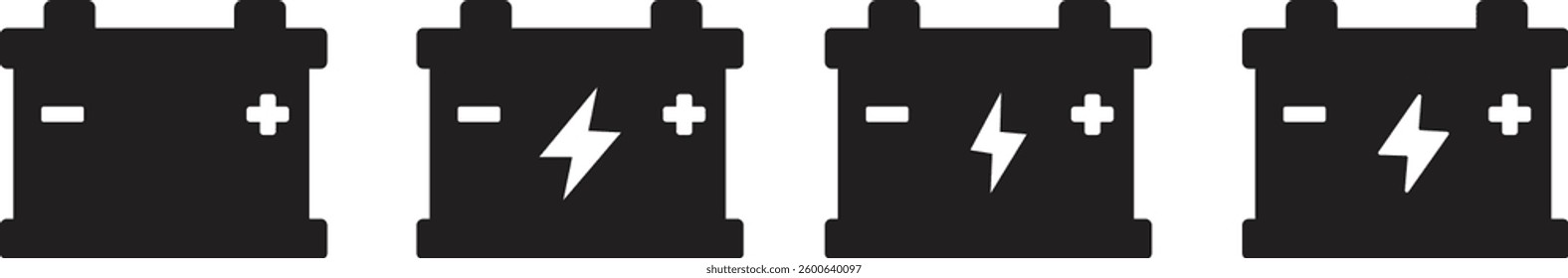 Car Battery icon isolated on white background. Accumulator battery energy power and electricity accumulator battery. Battery accumulator car auto parts electrical su set of black silhouettes of knives