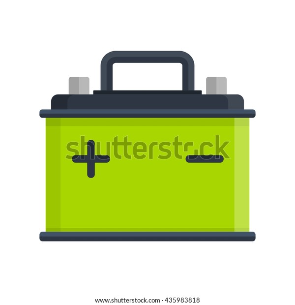 Car Battery icon isolated on white background.\
Accumulator battery energy power and electricity accumulator\
battery. Battery accumulator car auto parts electrical supply power\
in flat style.
