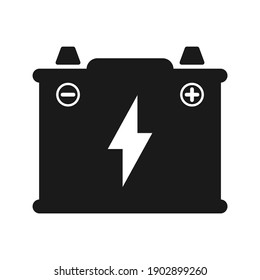 Car battery icon with lightning sign isolated on white background. Vector illustration.