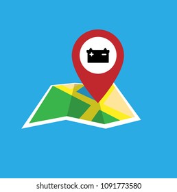 car battery icon and map vector illustration