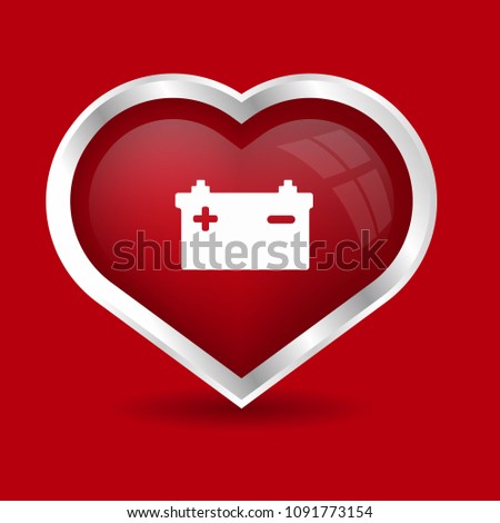 car battery icon and metal glossy heart vector illustration