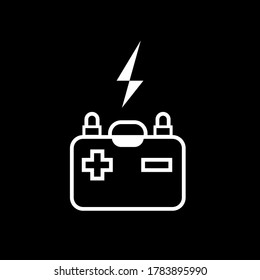 Car battery icon on black background. Vector image. Vector illustration, white background. Auto service.