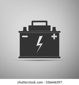 Car Battery Icon On Grey Background. Vector Illustration