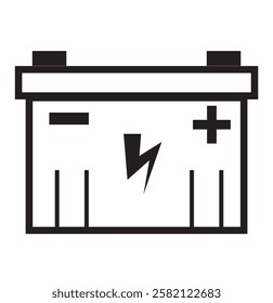 Car battery icon on white background. Automobile accumulator. Charging symbol. Electric vehicle batteries sign. Auto electrical power supply.  Simple flat design. Vector illustration.