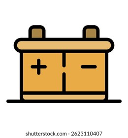 Symbol für Autobatterie. Umriss Autobatterie, Vektorsymbol, Farbe, flach, einzeln