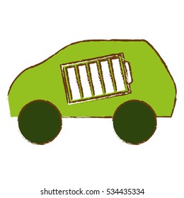 car with battery icon over white background. eco friendly car concept. colorful design. vector illustration