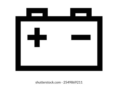 Car battery icon with positive and negative terminals. Editable stroke.