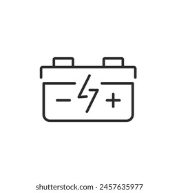 Car Battery icon. A representation of a car battery with positive and negative symbols and a lightning bolt to indicate its function as a power source for vehicle operation. Vector illustration