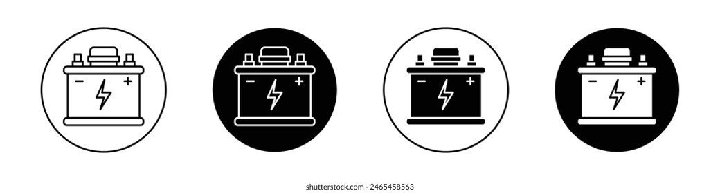 Icono de la batería del coche. Vector de la pila de litio de la energía eléctrica. Iniciar sesión de batería de plomo eléctrico industrial negro lleno y contorneado estilo.