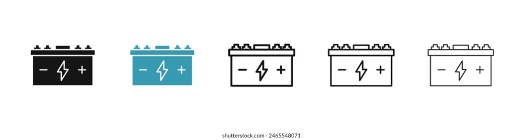 Car battery icon set. electric power lithium iron cell battery vector icon. industrial electric lead battery symbol for UI designs.