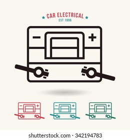 Car battery icon in thin line style. Color print on white background