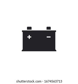 Car battery icon, Vector isolated flat design black illustration.