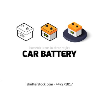 Car battery icon, vector symbol in flat, outline and isometric style