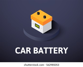 Car battery icon, vector symbol in flat isometric style isolated on color background