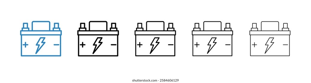 Car battery icons in five different stroke sizes