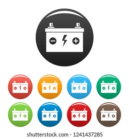 Car battery icons set 9 color vector isolated on white for any design