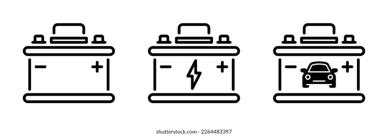 Car battery icons set. Car accumulator icons. Car battery icon. Car power battery icons. EPS 10