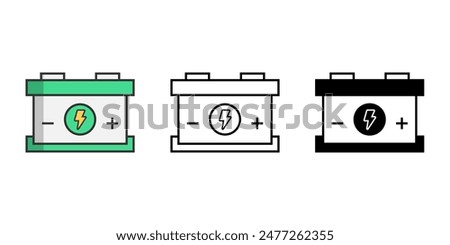 Car battery icons set. Automotive battery, accumulator flat simple for infographics design, silhouette icon, outline vector, vector illustration.