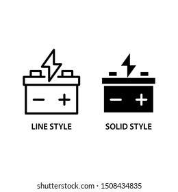 Car battery icons. Simple design. Line and solid styles. Isolate on white background. svg