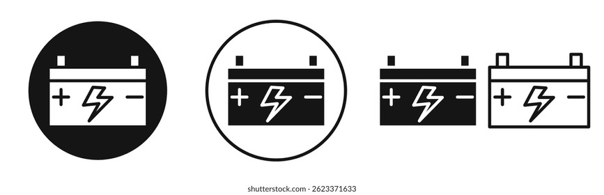 Iconos de la batería del coche en negro sólido y estilo delineado