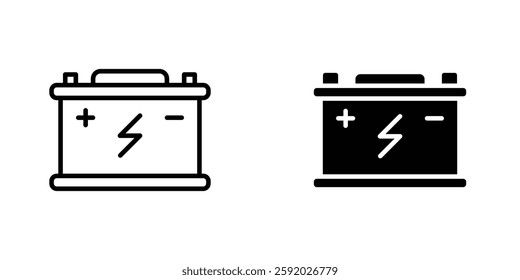 Car battery icons. stroke line and black solid icons