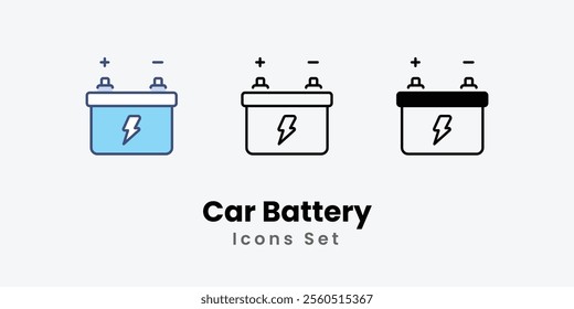 Car Battery Icons thin line and glyph vector icon stock illustration