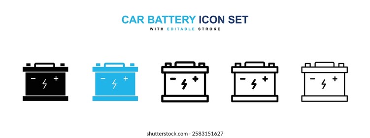 Car battery icons vector collection in black and blue colors on white background