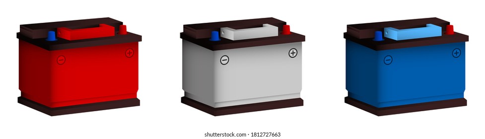 car battery in isometric. Maintaining battery power. Maintenance in car repair shop. Easy editable color. Realistic color vector