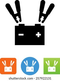 Car battery with jumper cables icon