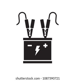Car battery with jumper power cables, vector. Isolate on white background. svg