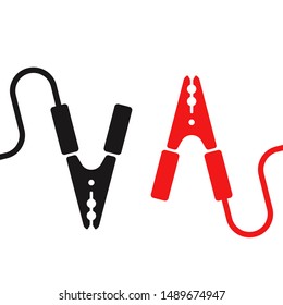 Car battery jumper power cables, vector icon on white svg