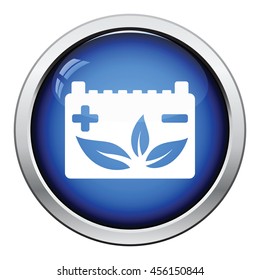 Car battery leaf icon. Glossy button design. Vector illustration.