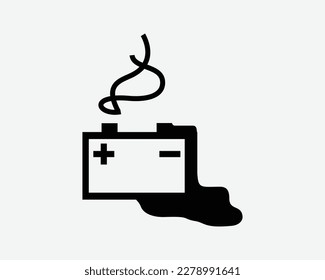 Car Battery Leaking Icon Dangerous Danger Safety Hazard Leak Black White Silhouette Symbol Sign Graphic Clipart Artwork Illustration Pictogram Vector