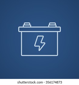 Car battery line icon for web, mobile and infographics. Vector light blue icon isolated on blue background.