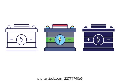 Car Battery line and solid vector icons