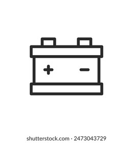 Autobatterie, Ikone im linearen Stil. Autobatterie. Bearbeitbare Strichbreite.