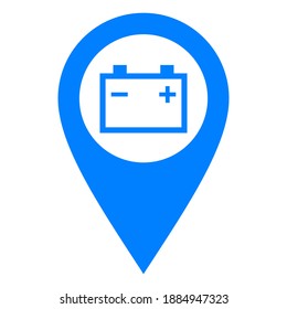 Car battery and location pin on white