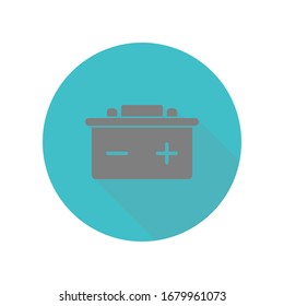 Car battery long shadow icon. Simple glyph, flat vector of web icons for ui and ux, website or mobile application
