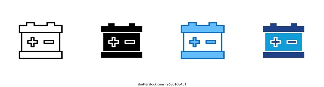 Auto-Batterie Multiple Style Icon Design Vektor - Automobil-Batterie mit positiven und negativen Zeichen symbolisiert gespeicherte Energie und Energie