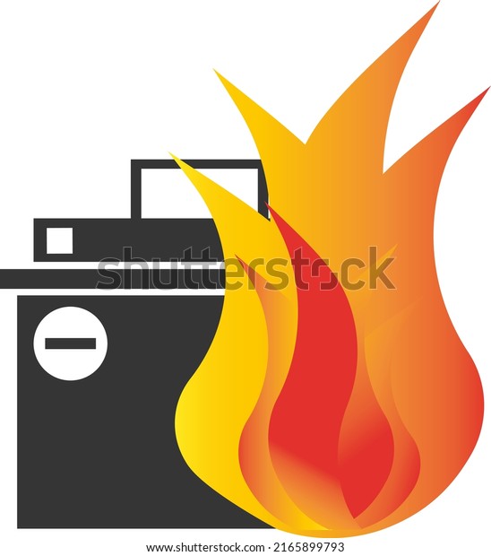 The car battery is on fire. The fire icon.\
Vector flat image on a white\
background.