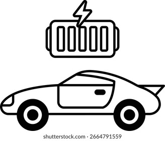 Ein Auto mit einer Batterie darauf. Der Akku ist aufgeladen und kann losgelegt werden